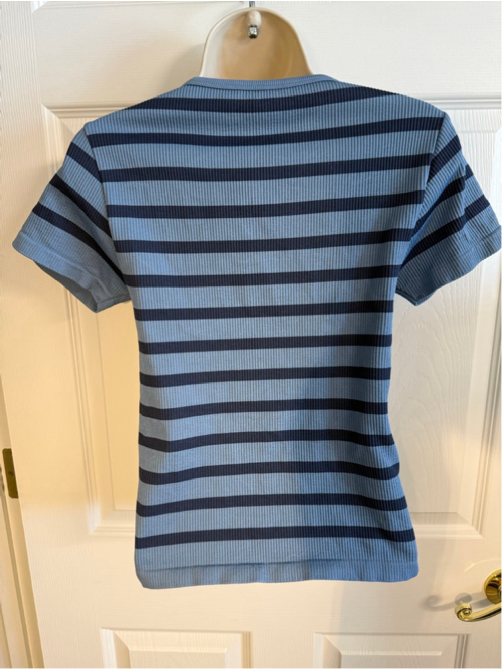 blue striped knit pullover top LC Couture S/M - Picture 2 of 6